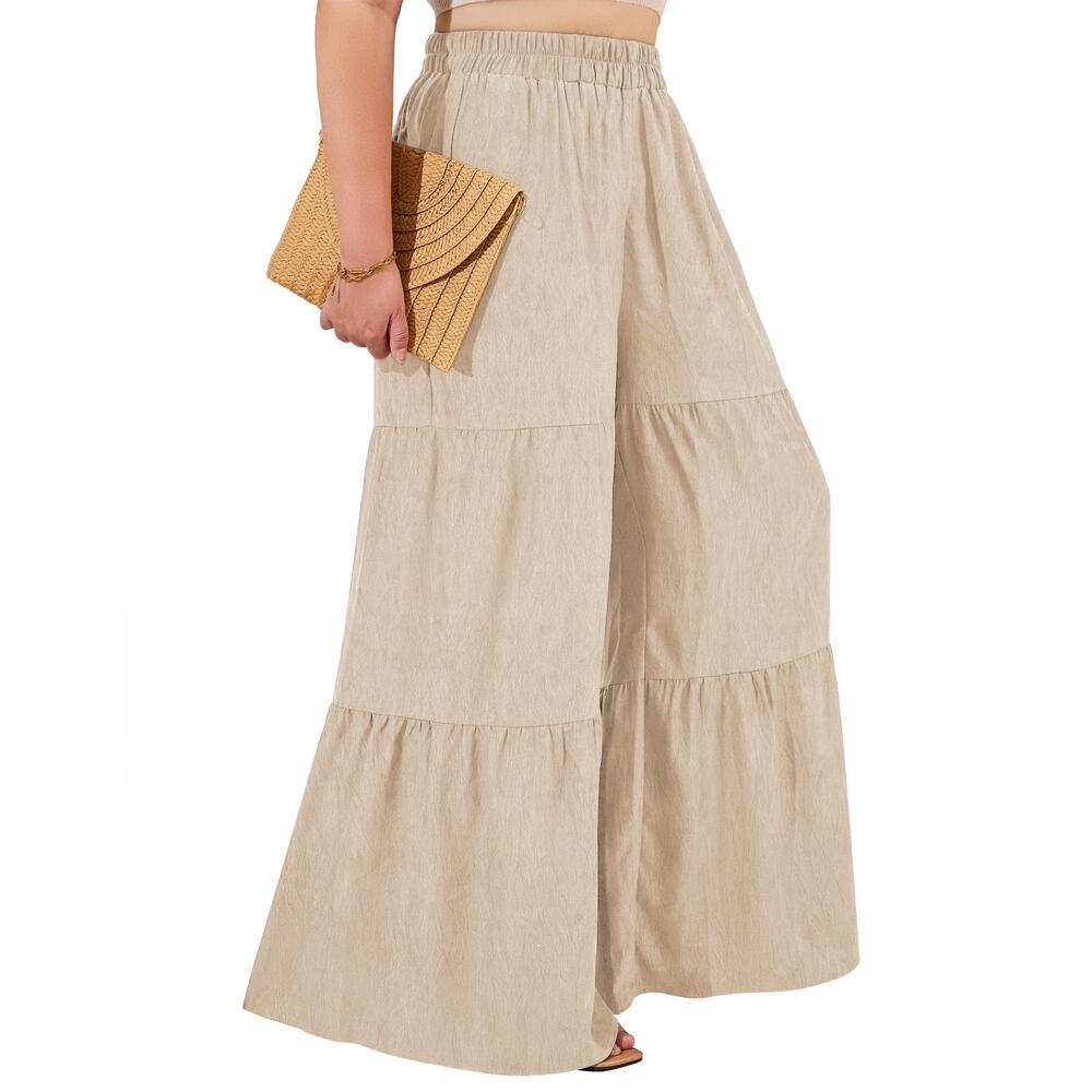SHEIN Flowy Boho Elastic Waist Wide Leg Ruffle Loose Palazzo Pants Size 6